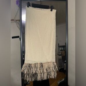 Zara Cream Fringe Pencil Skirt